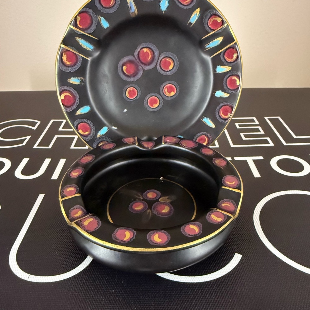 Chic Black Ashtray with Colorful Accents